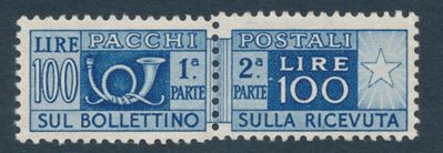 1946 – Repubblica Italiana – Pacchi Postali - 100 Lire Azzurro, Filigrana Ruota, Varietà Salto di...