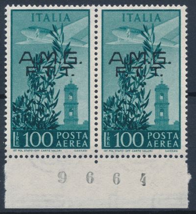 1948 – Territorio Libero di Trieste – Zona a – Posta Aerea - 100 Lire Verde Azzurro, Coppia Orizz...