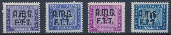 1947-49 - Territorio libero di Trieste – Zona A – Segnatasse – Segnatasse del 1947 soprastampati, 5, 6, 8 e 10 lire (Sass. 9/12).
