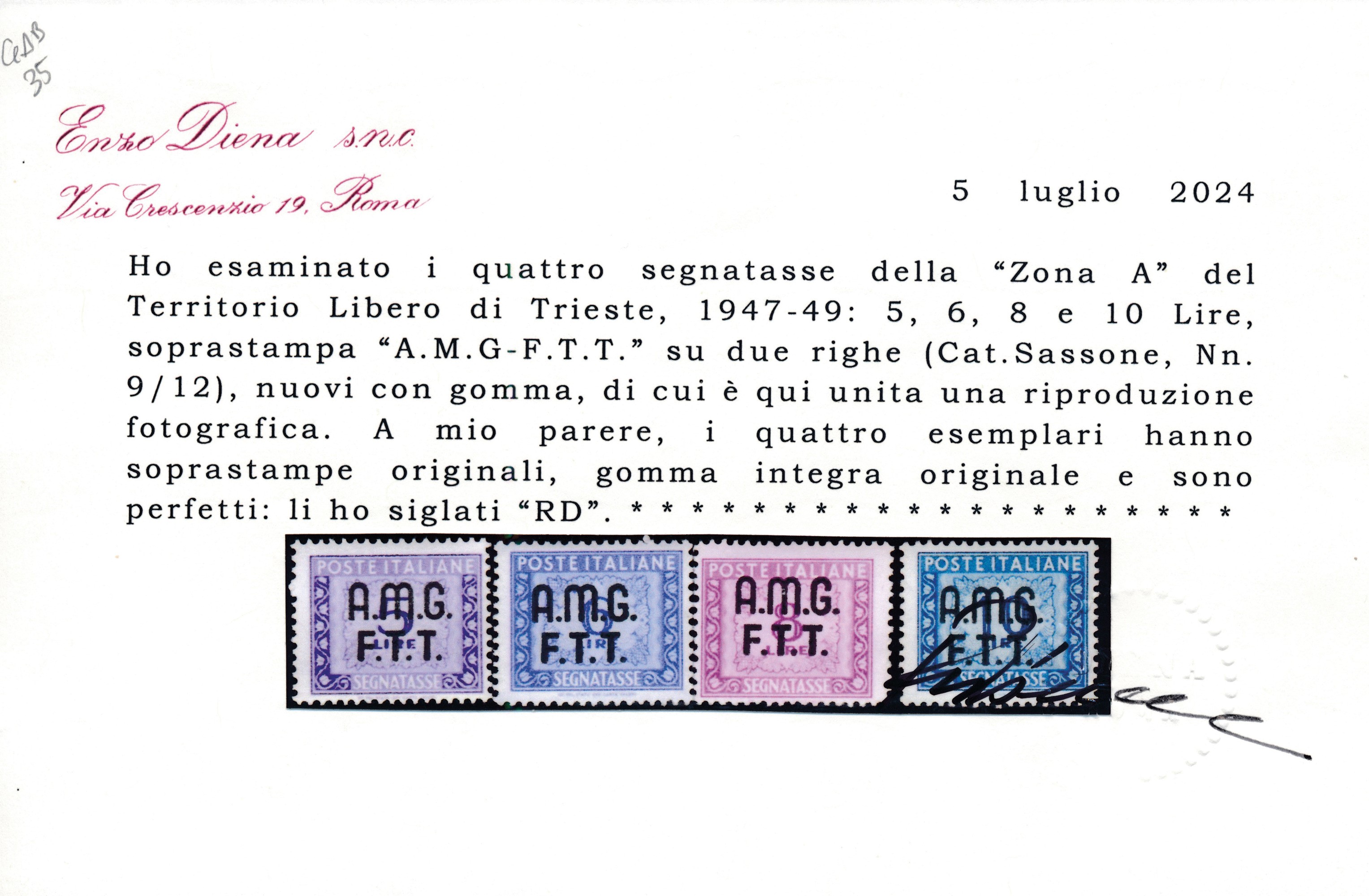 1947-49 - Territorio Libero di Trieste – Zona a – Segnatasse – Segnatasse del 1947 Soprastampati,...