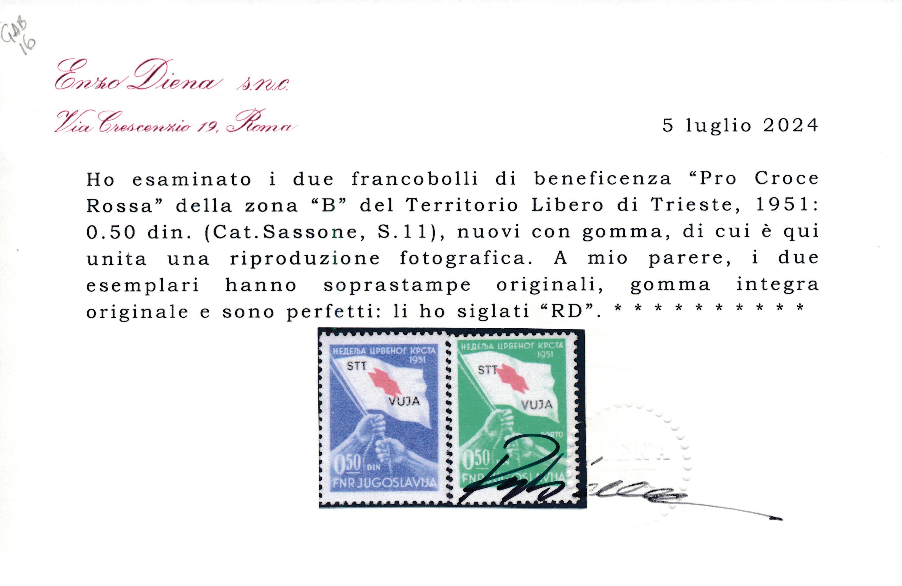 1951 - Territorio Libero di Trieste – Zona B – “pro Croce Rossa”, Serie Completa (sass. S.11).