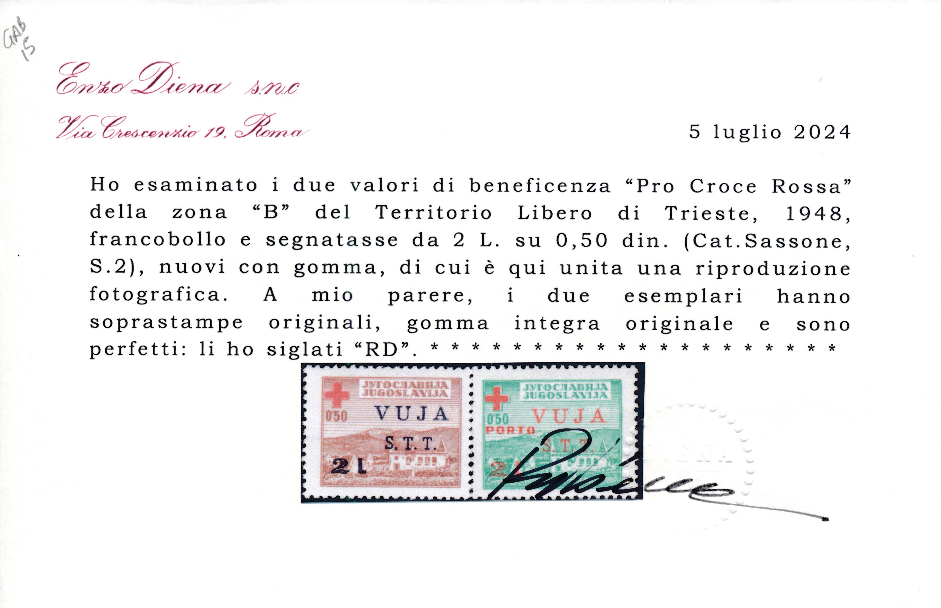 1948 - Territorio Libero di Trieste – Zona B – “pro Croce Rossa”, Serie Completa (sass. S.2).
