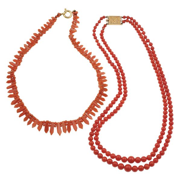 Two coral and gold necklaces