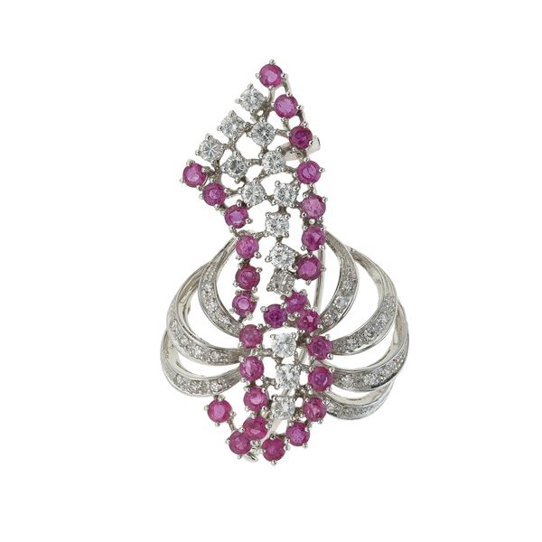 Diamond, ruby and gold brooch