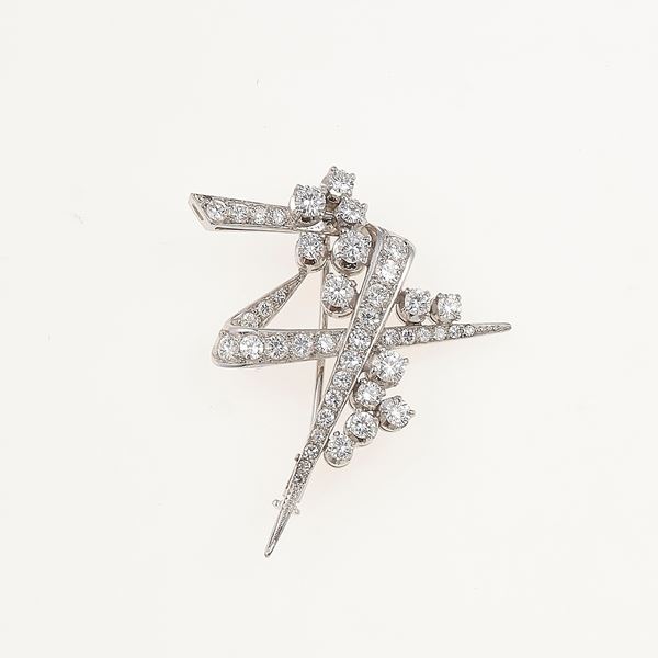 Spilla con diamanti taglio brillante e huit-huit