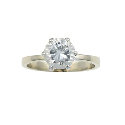 Anello con diamante taglio brillante, oro bianco 750/1000 (ct 1,50 circa)