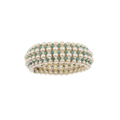 Bracciale Semi Rigido con Perle Coltivate e Piccoli Turchesi
