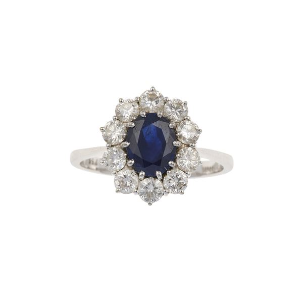 Sapphire and diamond cluster ring