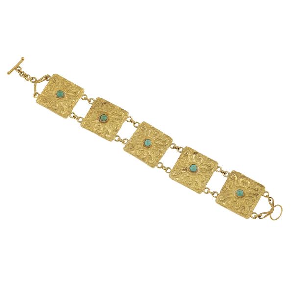 Gold and turquoise bracelet. Signed Bragalini