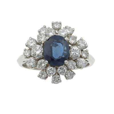 Anello in oro bianco 750/1000 con zaffiro e diamanti