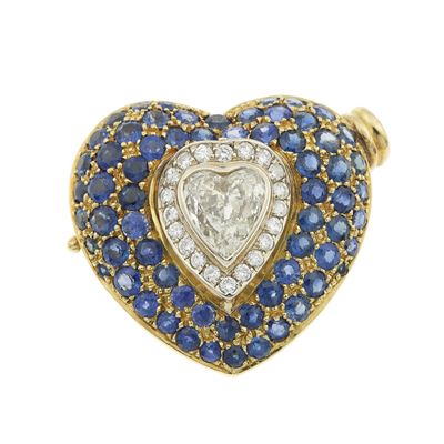 Fermezza con Diamante Taglio Cuore di Ct 1.00 Circa con Zaffiri e Diamanti a Contorno