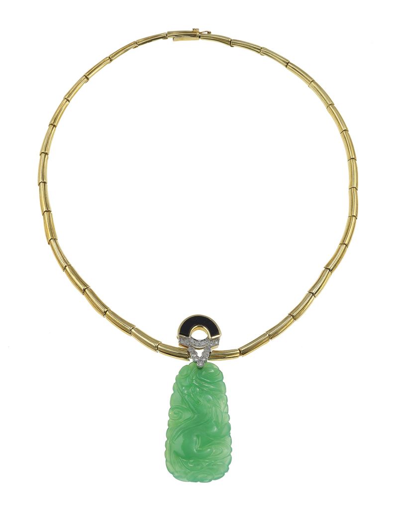Dyed chalcedony, enamel and diamond necklace  - Auction Fine Jewels - Cambi Casa d'Aste