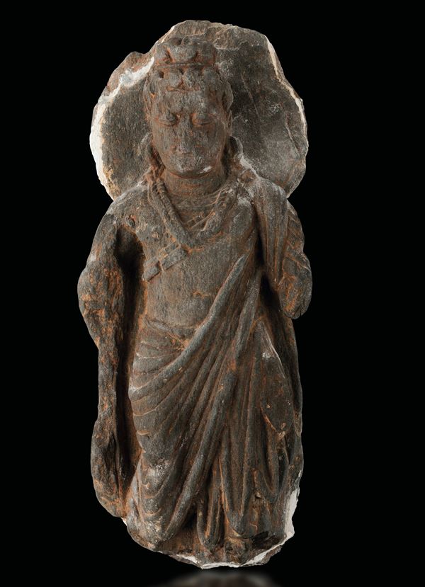 Buddha figure carved in stone, Gandhara, 4th Century