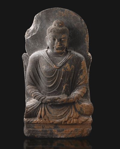 Figura di Buddha Amitayus Scolpito in Pietra, Gandhara, IV Secolo