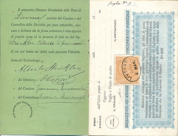 1874 - Regno d’Italia - Ricognizione postale - Libretto completo di 10 pagine con annullo di LIVORNO  [..]