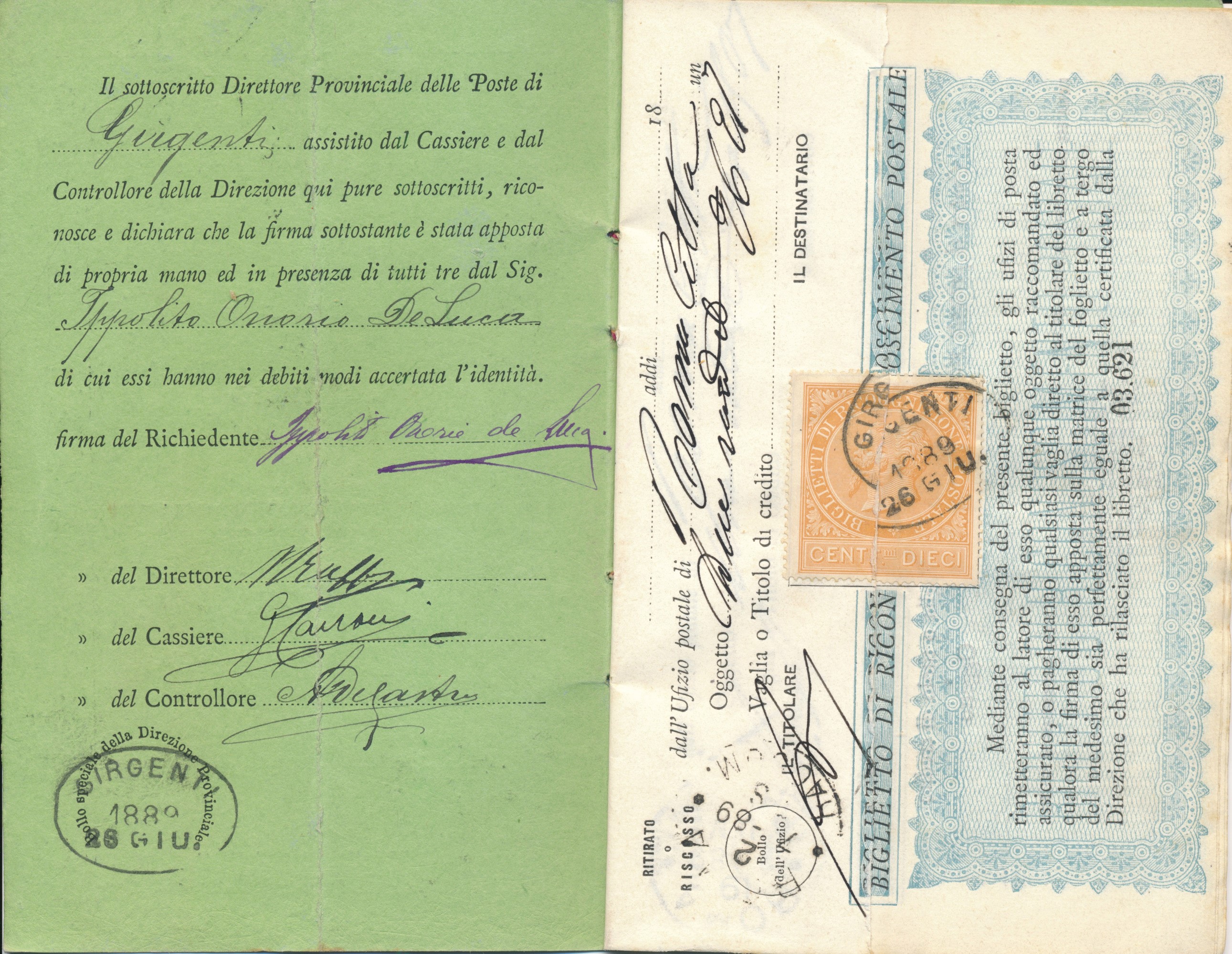 1874 - Regno D’italia - Ricognizione Postale - Libretto Completo di 8 Pagine con Annullo di Girge...