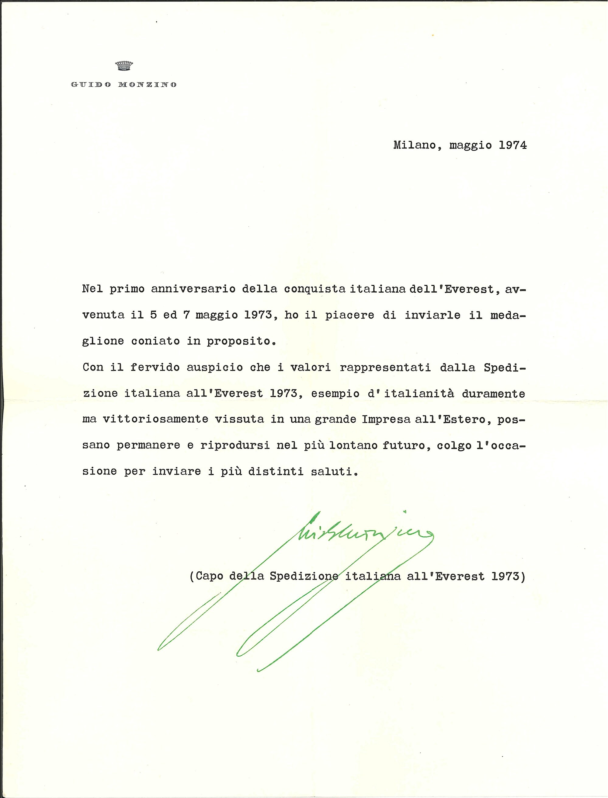 Italia - Primo Anniversario della Conquista Dell'everest. Medaglia in Argento 1973.