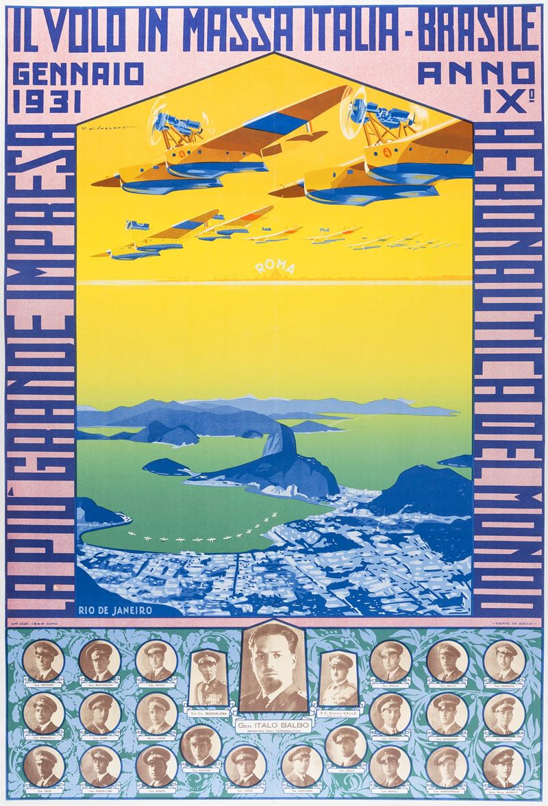 Umberto Di Lazzaro : Il Volo in massa Italia-Brasile  - Auction POP Culture and Vintage Posters - Cambi Casa d'Aste