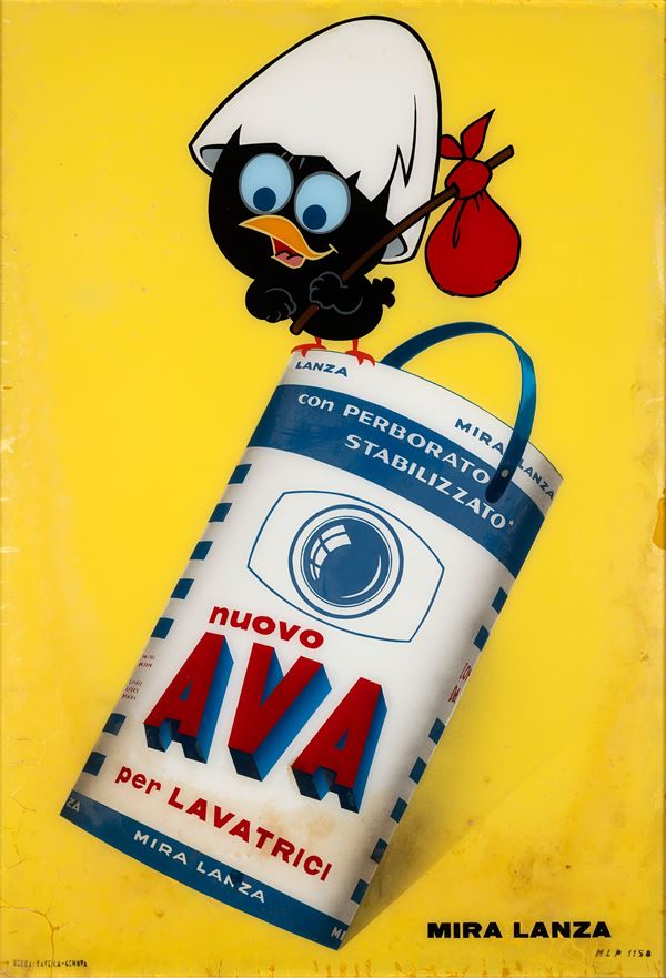 Vetrofania pubblicitaria Calimero - detersivo Ava