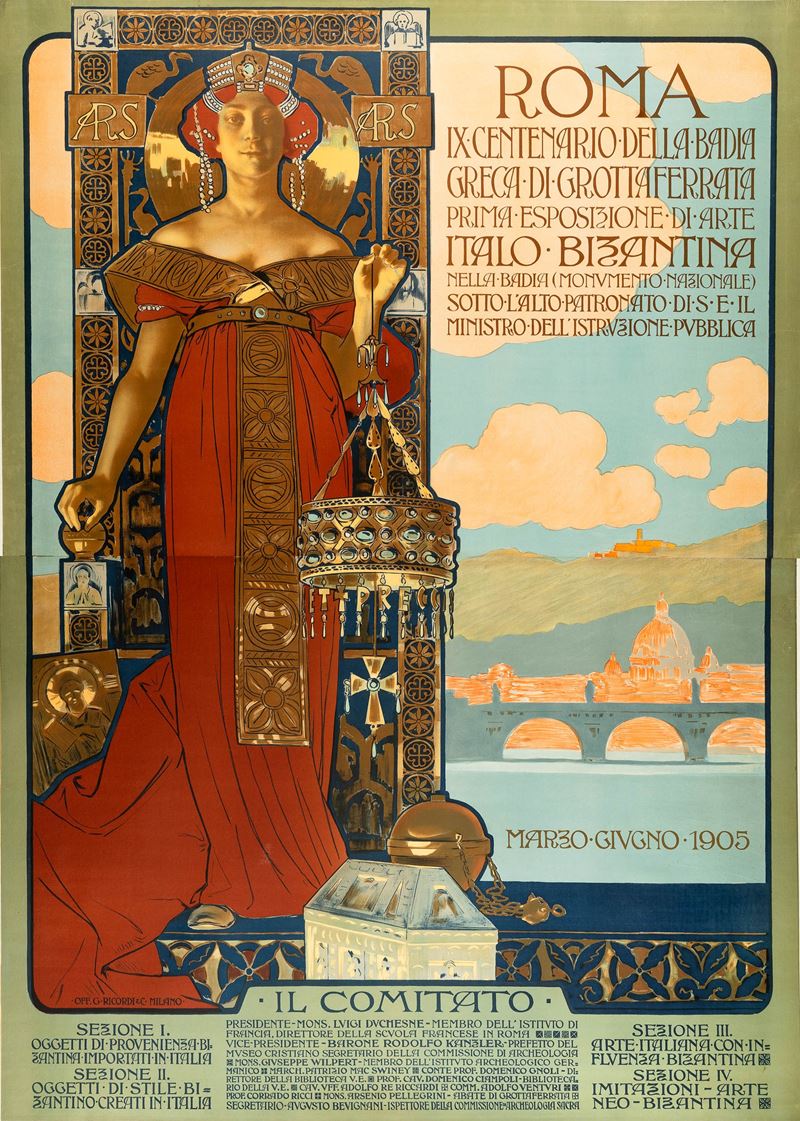 Leopoldo Metlicovitz : Roma - IX Centenario della Badia greca di Grottaferrata  - Auction POP Culture and Vintage Posters - Cambi Casa d'Aste