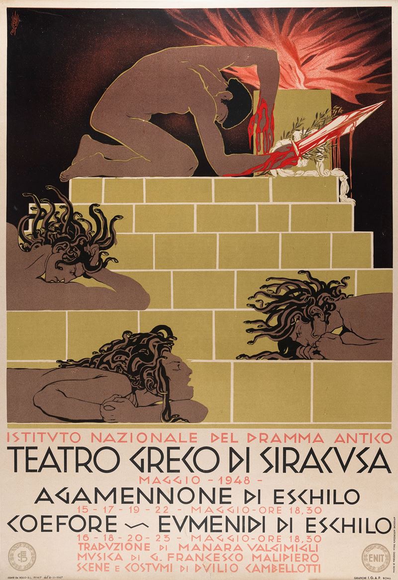 Duilio Cambellotti : Teatro Greco di Siracusa - ENIT  - Auction POP Culture and Vintage Posters - Cambi Casa d'Aste