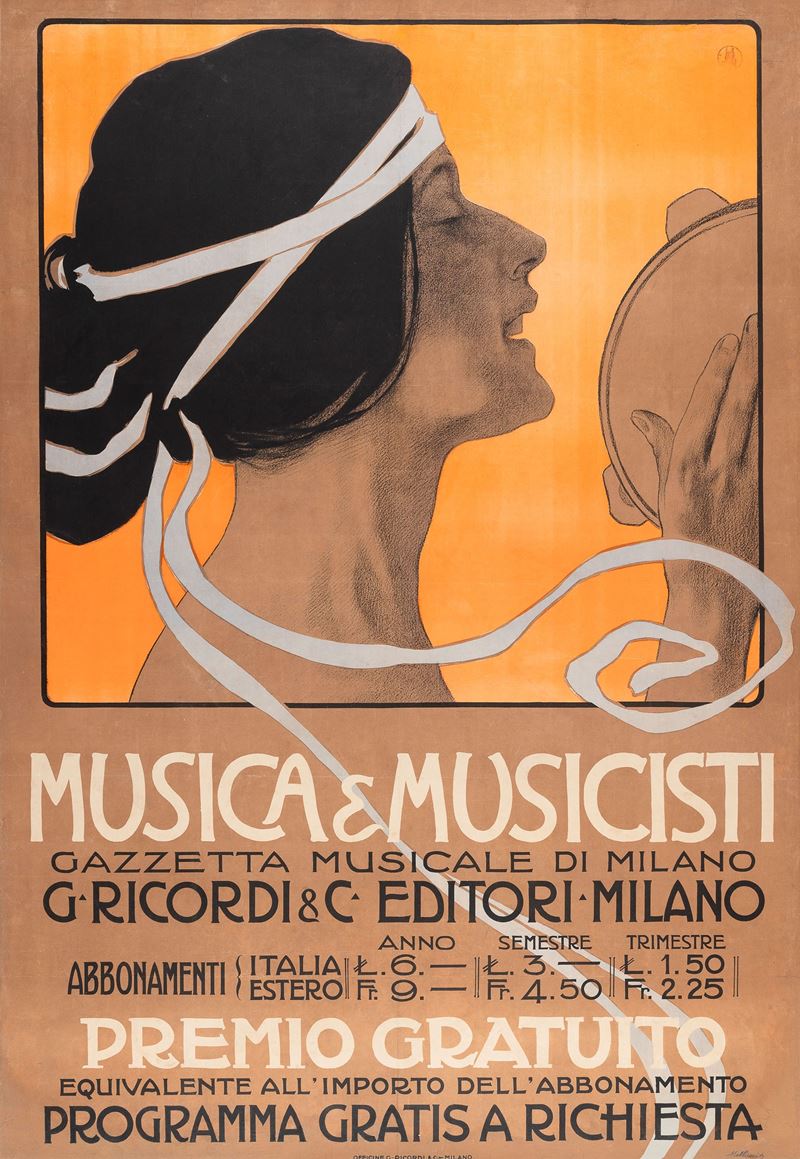 Leopoldo Metlicovitz : Musica & Musicisti - Gazzetta Musicale di Milano  - Asta POP Culture e Manifesti d'Epoca - Cambi Casa d'Aste