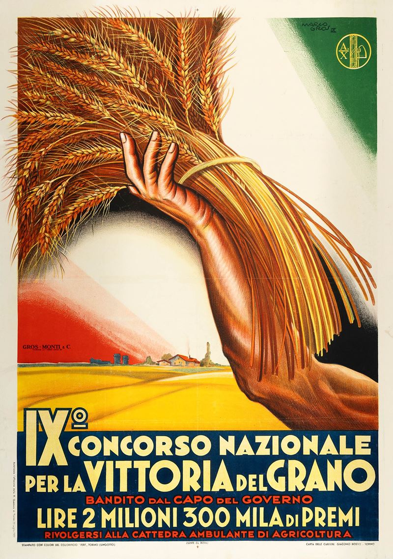 Mario Gros : IX Concorso Nazionale per la Vittoria del Grano  - Auction POP Culture and Vintage Posters - Cambi Casa d'Aste