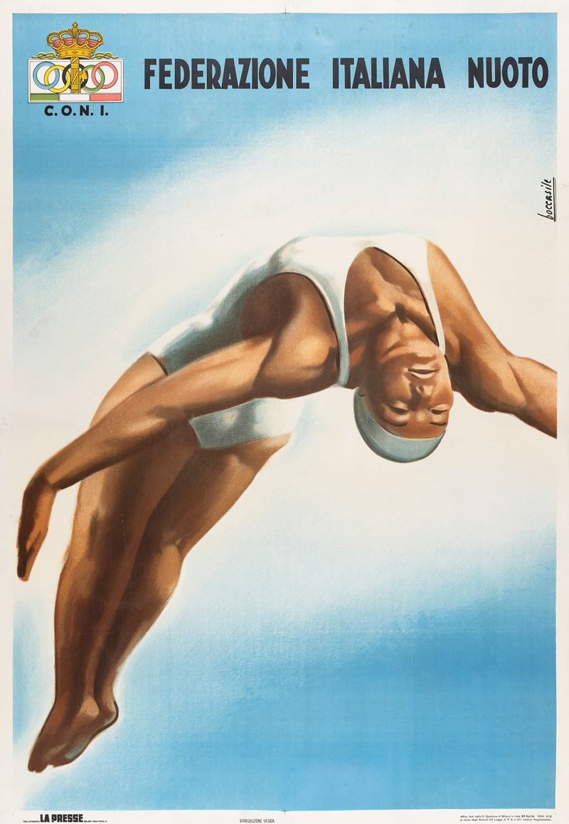 Gino Boccasile : C.O.N.I. Federazione Nazionale Nuoto  - Auction POP Culture and Vintage Posters - Cambi Casa d'Aste