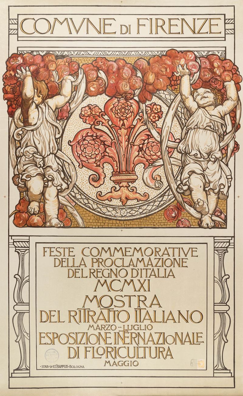 Galileo Chini : Feste Commemorative del Regno d’Italia - Mostra del Ritratto italiano e Floricultura - Firenze.  - Asta POP Culture e Manifesti d'Epoca - Cambi Casa d'Aste