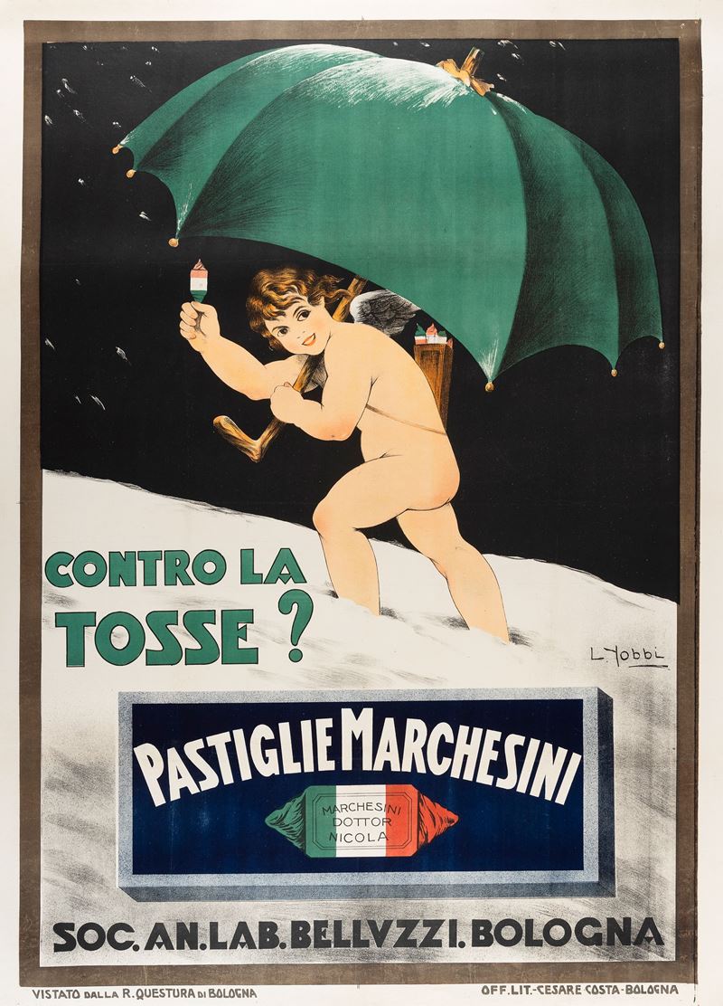 Luigi Yobbi : Contro la tosse? Pastiglie Marchesini  - Asta POP Culture e Manifesti d'Epoca - Cambi Casa d'Aste