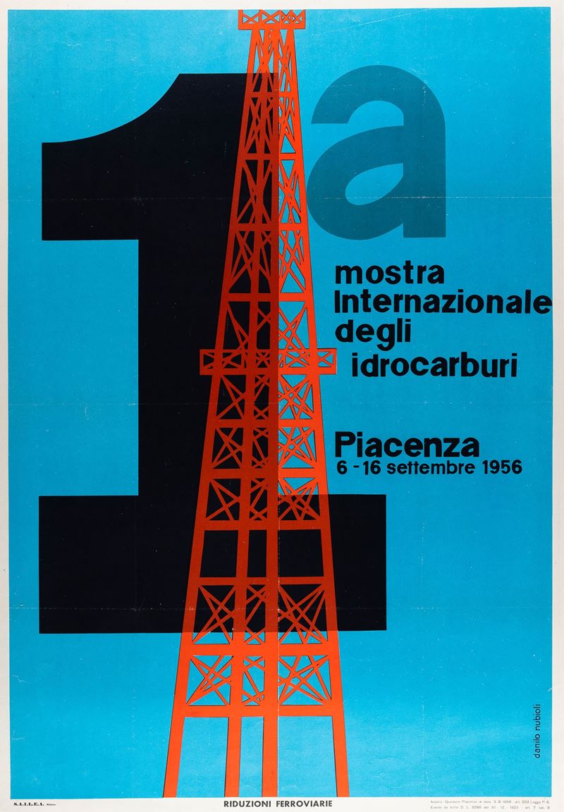 Danilo Nubioli : 1a Mostra degli idrocarburi - Piacenza.  - Auction POP Culture and Vintage Posters - Cambi Casa d'Aste