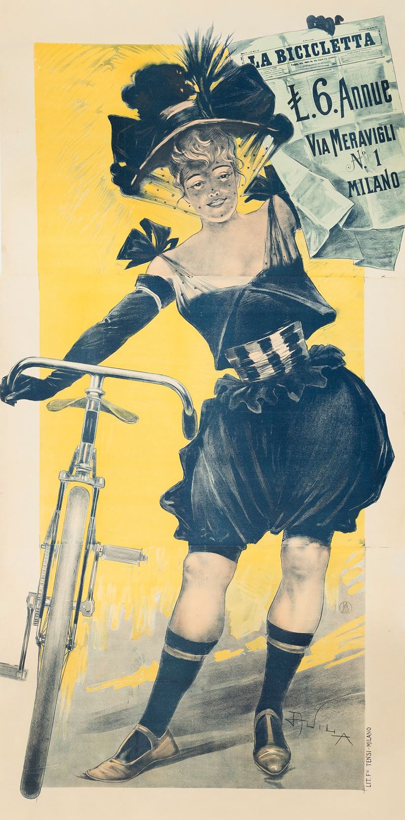 Aleardo Villa : La Bicicletta - Milano  - Auction POP Culture and Vintage Posters - Cambi Casa d'Aste