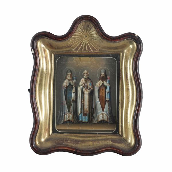Icona russa. Tre santi. XIX secolo