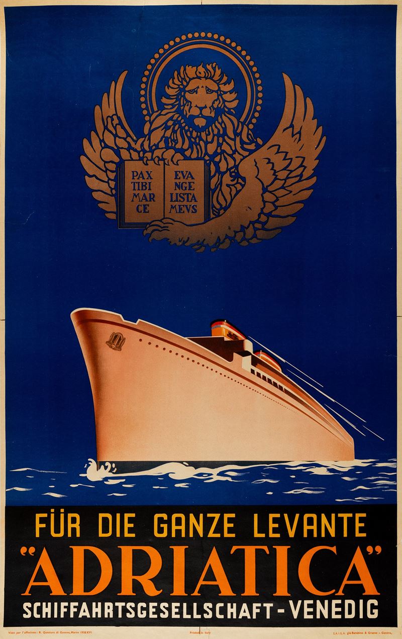 Anonimo : Navigazione Adriatica - Venezia  - Auction POP Culture and Vintage Posters - Cambi Casa d'Aste