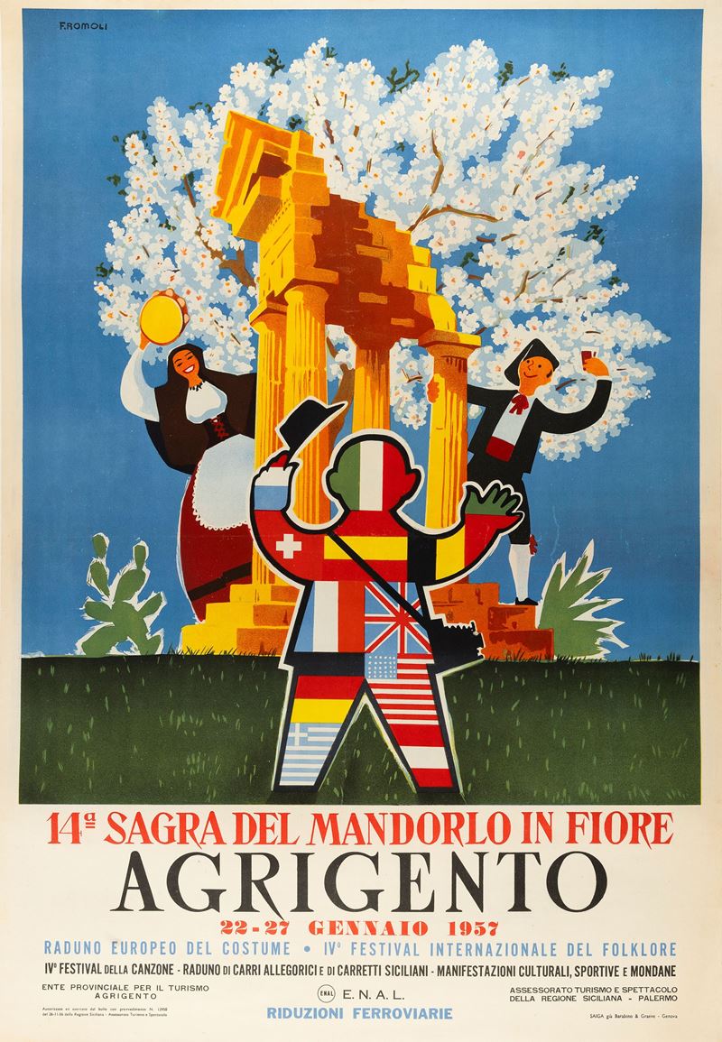 Filippo Romoli : Agrigento - 14° sagra del mandorlo in fiore.  - Asta POP Culture e Manifesti d'Epoca - Cambi Casa d'Aste