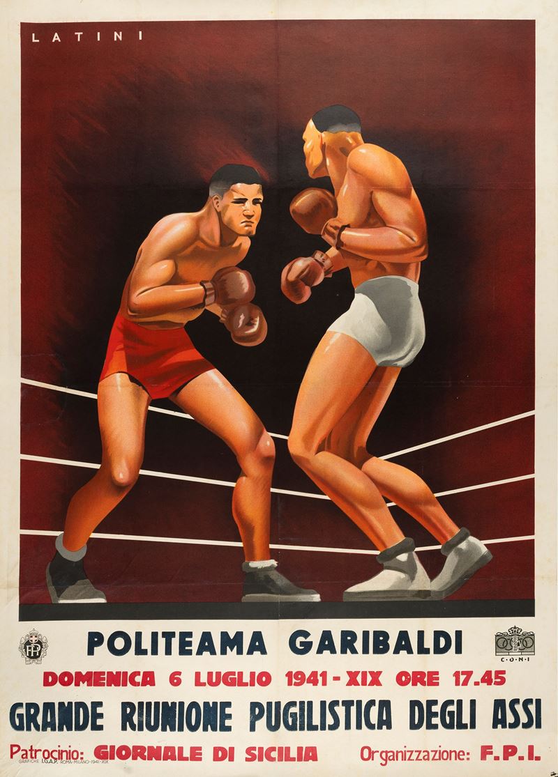 Latini : Politeama Garibaldi - Grande riunione pugilistica degli assi  - Auction POP Culture and Vintage Posters - Cambi Casa d'Aste