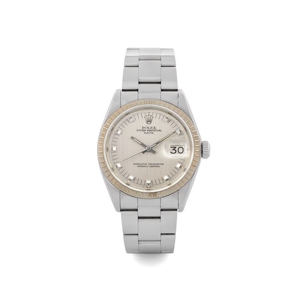 Rolex - Oyster Perpetual Date ref 1505 in steel, silvered dial, trapezoidal hour markers, automatic, circa 1971