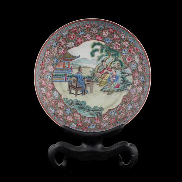 Piatto in porcellana Famiglia Rosa, Cina XIX secolo