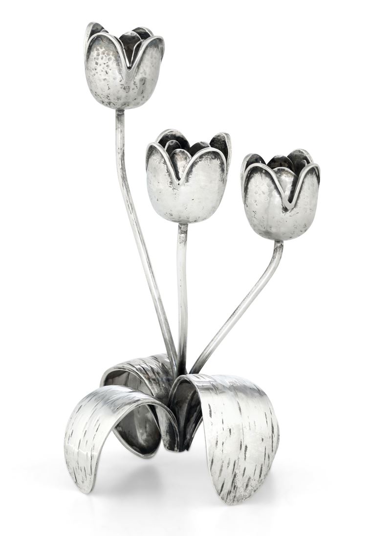 Candelabro guisa di tulipani. Finzi Arte di Arrigo e Olga Finzi, Milano anni’60  - Asta L'Art  de la Table - Cambi Casa d'Aste