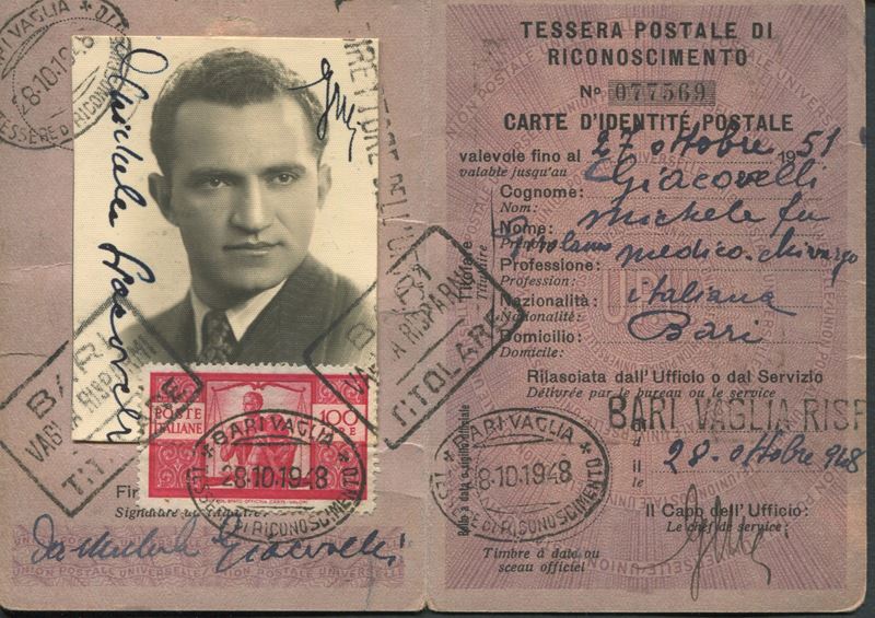 1948 - Repubblica italiana - Tessera postale di riconoscimento affrancata con 100 lire carminio scuro“Democratica”.  - Asta Filatelia e Storia Postale - Cambi Casa d'Aste