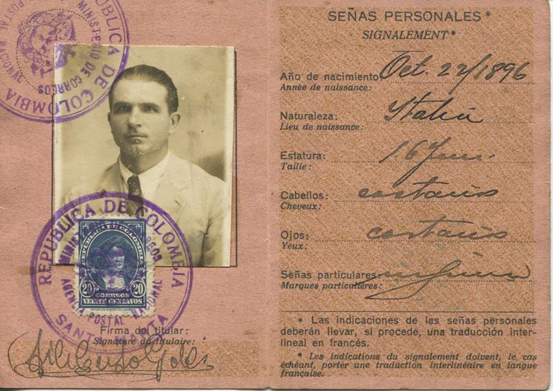 1932 - Colombia - Tessera postale di riconoscimento con tariffa 20 centavos.  - Auction Philately and Postal History - Cambi Casa d'Aste