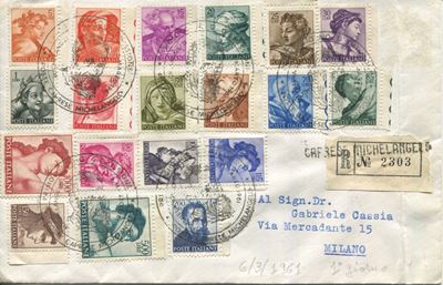 1961 - Repubblica Italiana - Serie Completa “michelangiolesca” su Unica Raccomandata per Milano d...