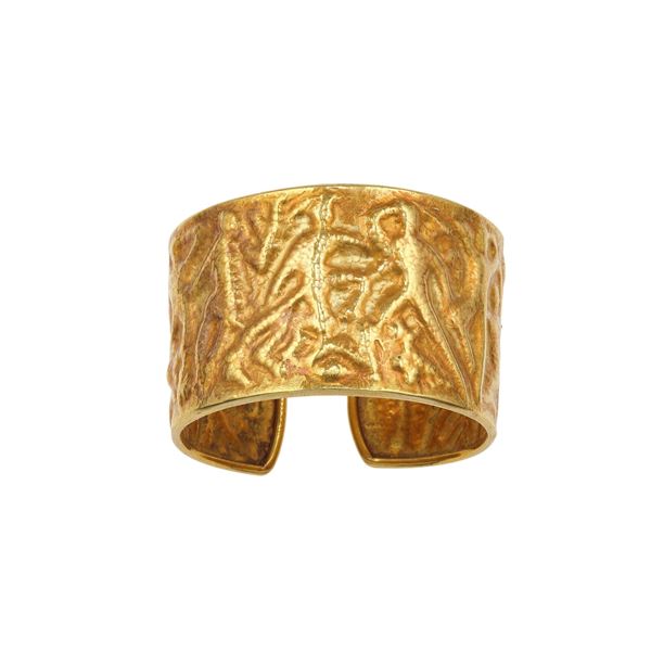 Gold bas relief cuff bracelet