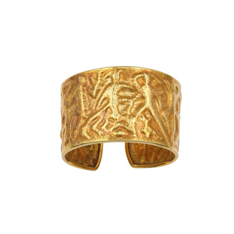 Gold bas relief cuff bracelet  - Auction Fine Jewellery - Cambi Casa d'Aste