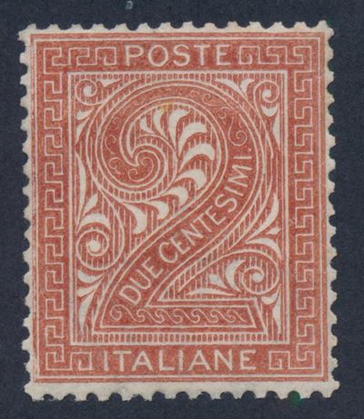 1863 – Regno D’italia – 2 Cent. Bruno Rosso, Tiratura di Londra (sass. L15).