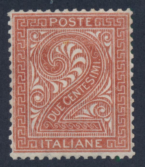 1863 – Regno d’Italia – 2 cent. bruno rosso, Tiratura di Londra (Sass. L15).