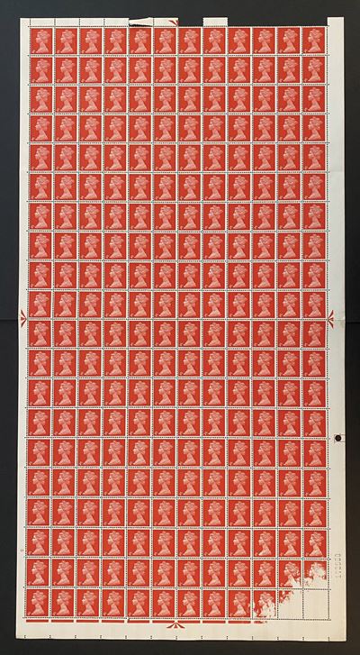 1967-69 – Gran Bretagna - Foglio Intero di 240 Francobolli, 1967-1969, 4 Penny Rosso (unif. 476),...