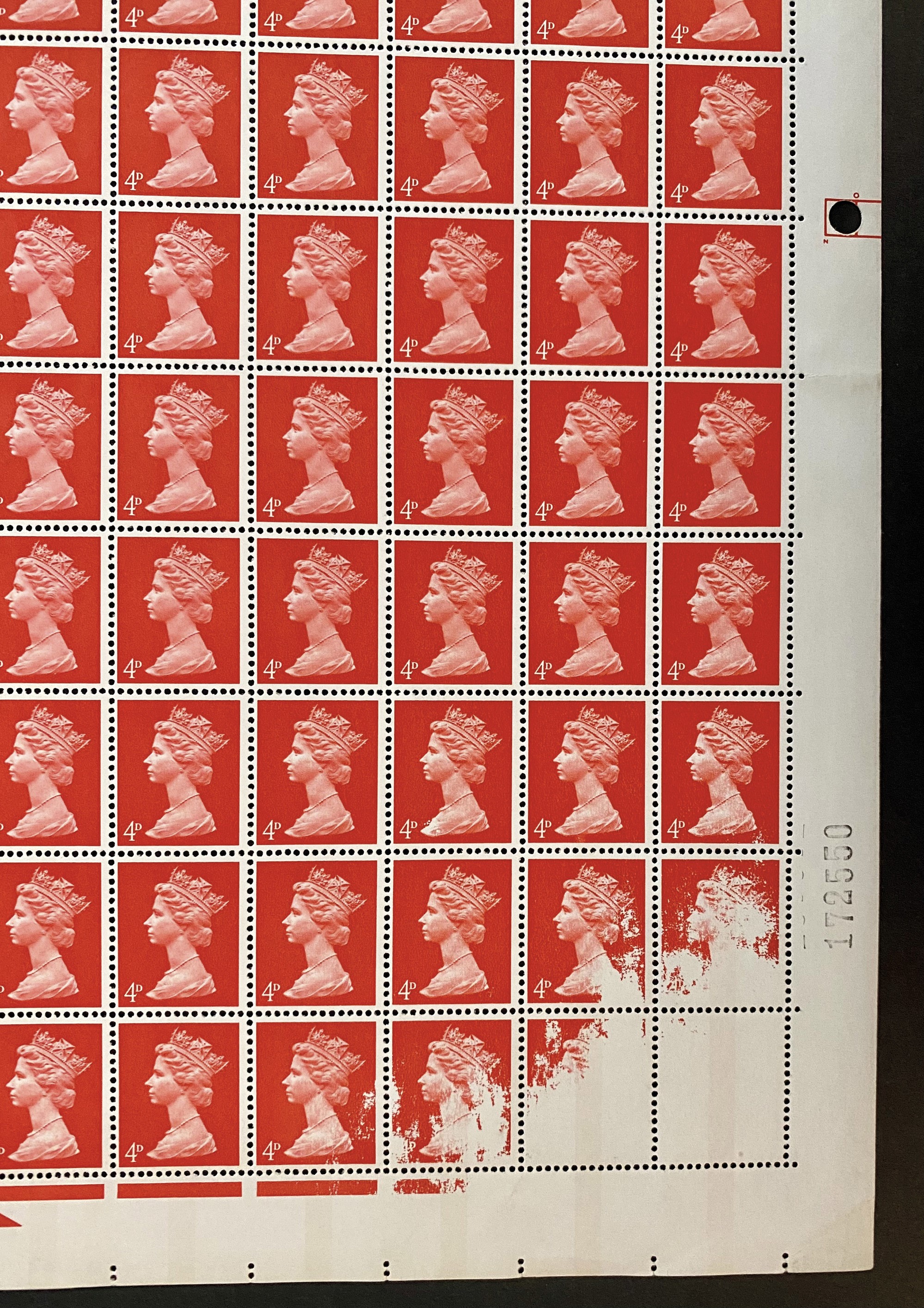 1967-69 – Gran Bretagna - Foglio Intero di 240 Francobolli, 1967-1969, 4 Penny Rosso (unif. 476),...