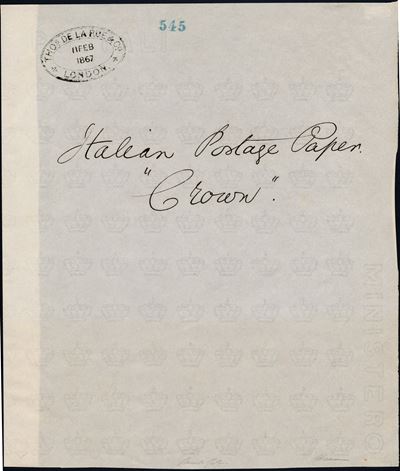1863 – Regno D’italia - Foglio di Carta Filigranata, Bianca e Piuttosto Sottile, Destinato alla S...