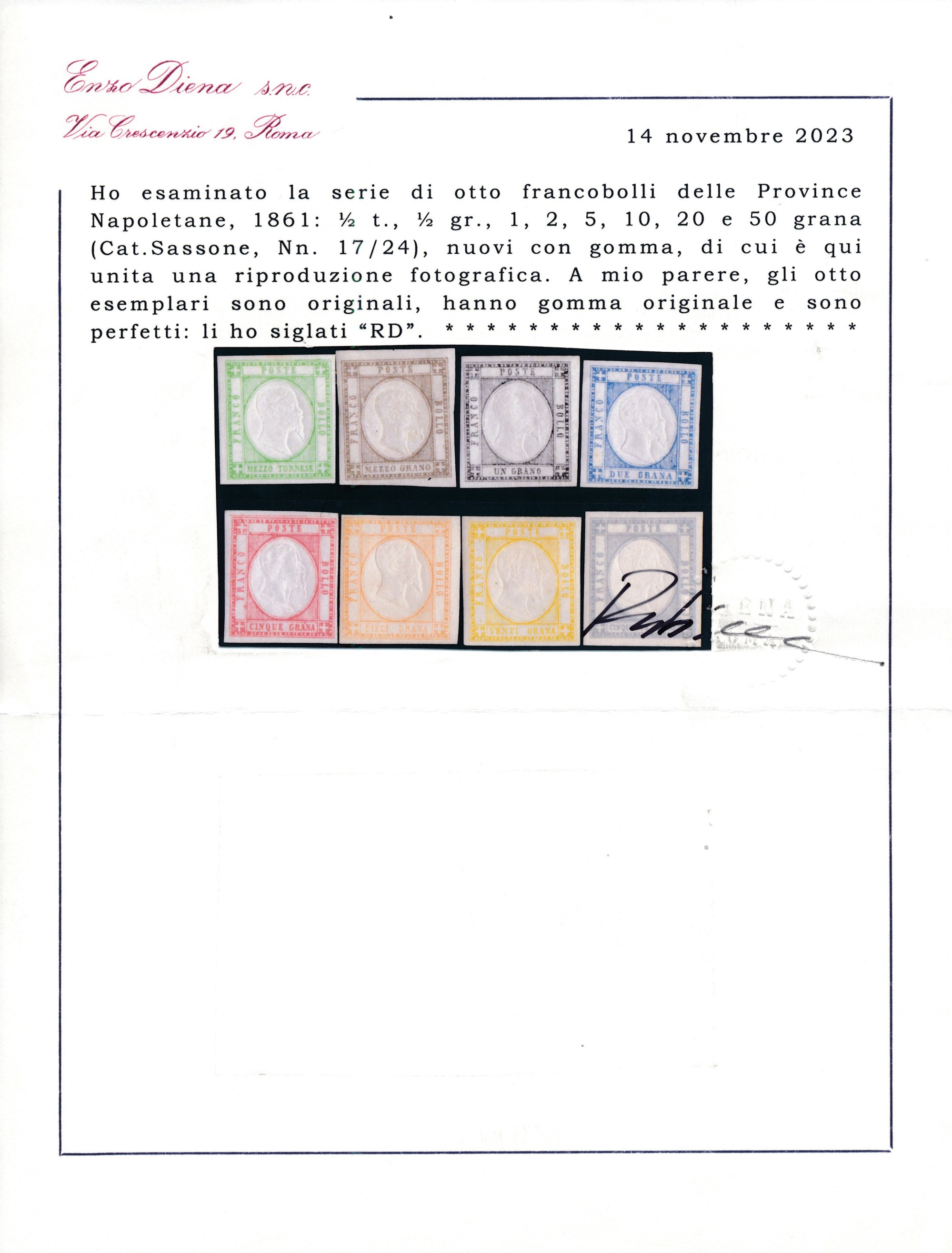 1861 – Napoli – Province Napoletane – Serie Completa di Otto Francobolli (sass. 17/24) con Gomma ...